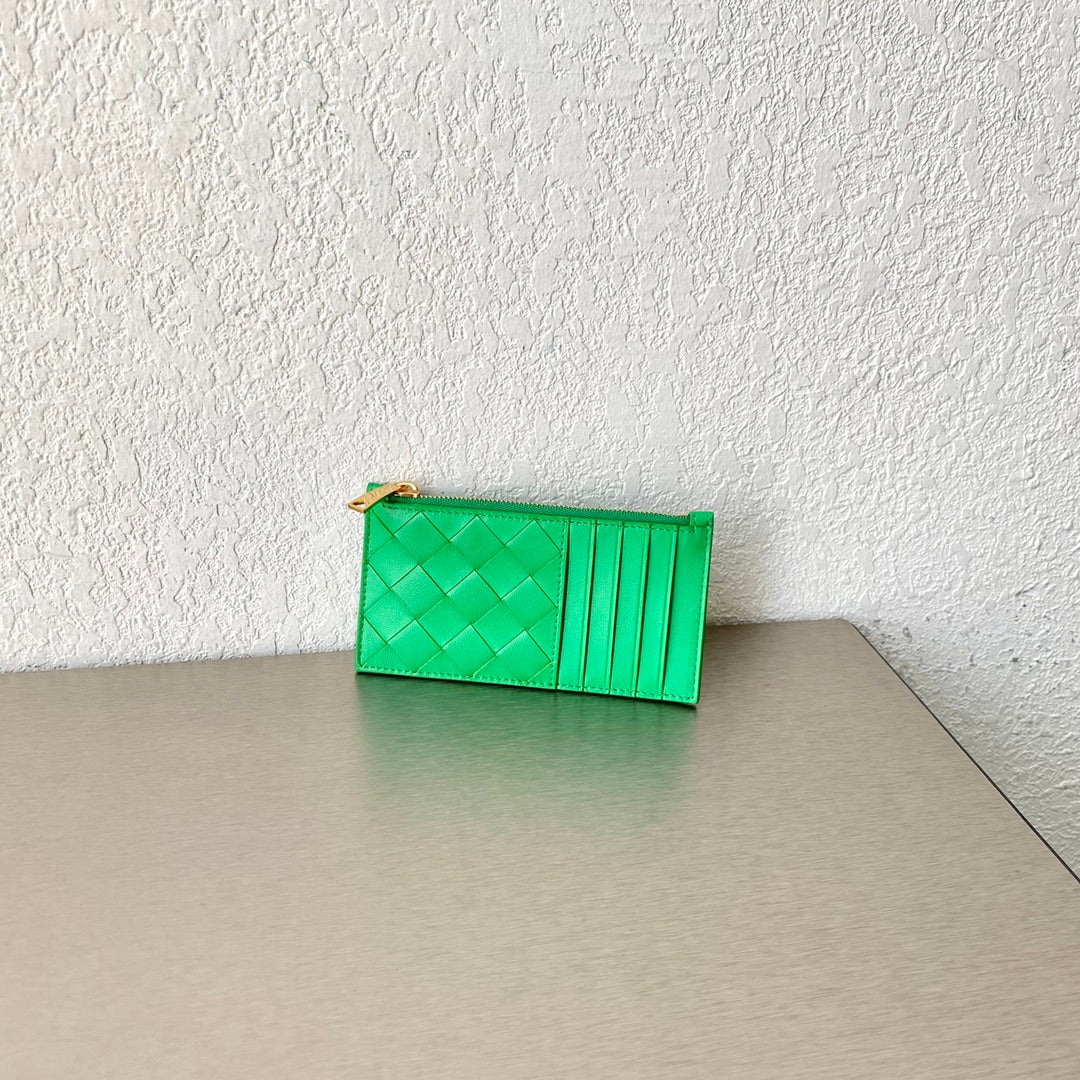 B編織-拉鍊卡包 零錢包 羊皮 14×7.5×0.5cm