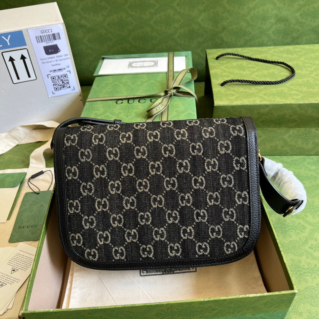 古G家-1955 Horsebit Bag-馬鞍包-黑色丹寧牛仔