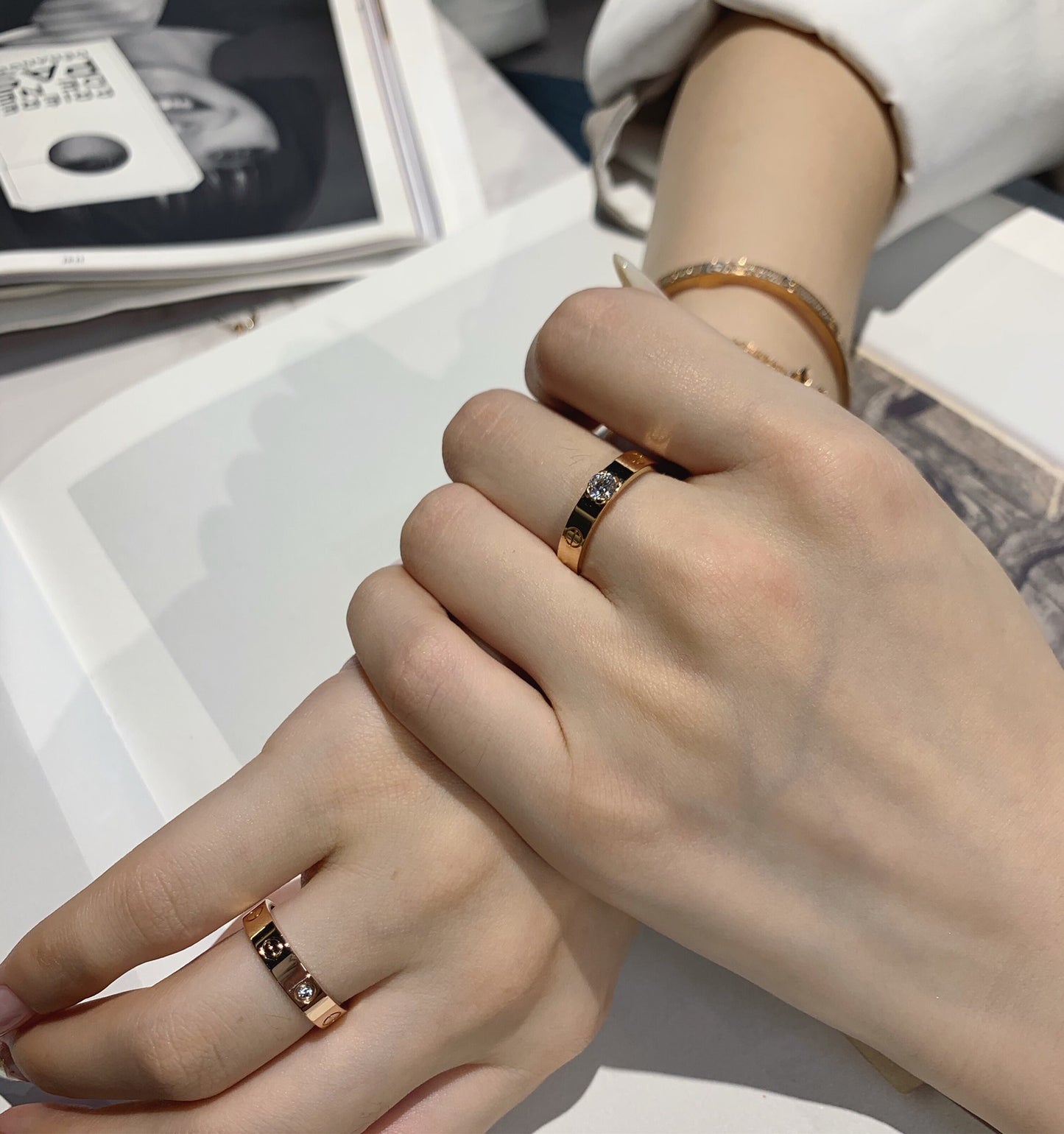 Cartier Love 單鑽(凸鑽)戒指-玫瑰金/白金