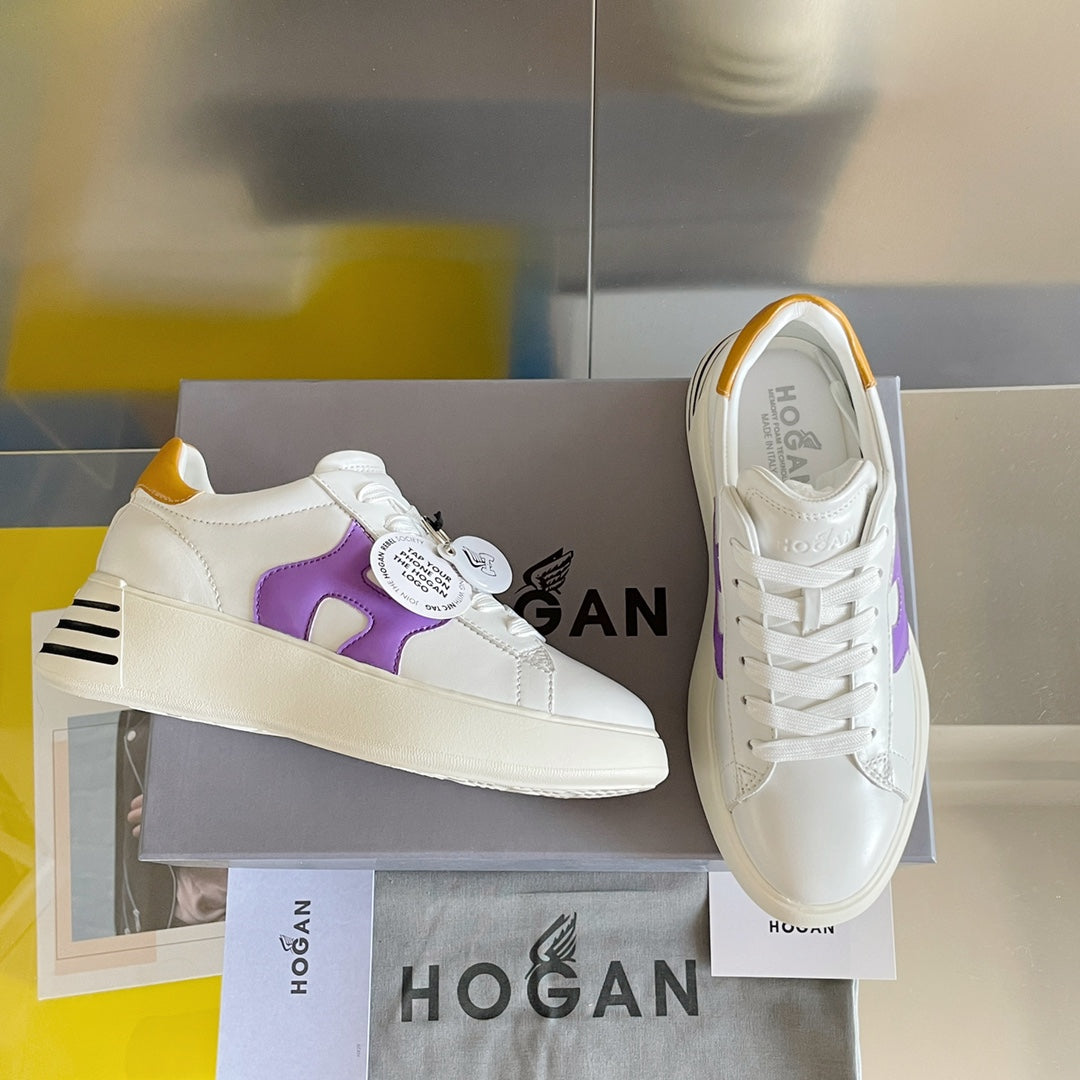 Hogan-2022早春新款 厚底休閒鞋 白色黃尾