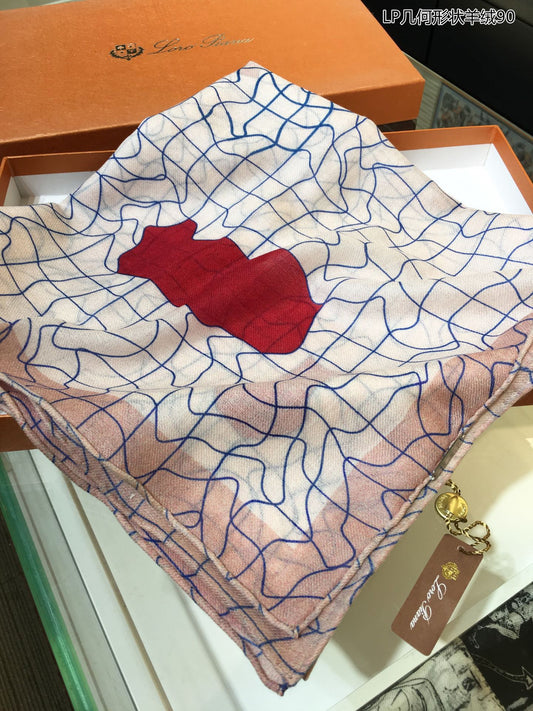Loro Piana 幾何形狀羊絨90小方巾
