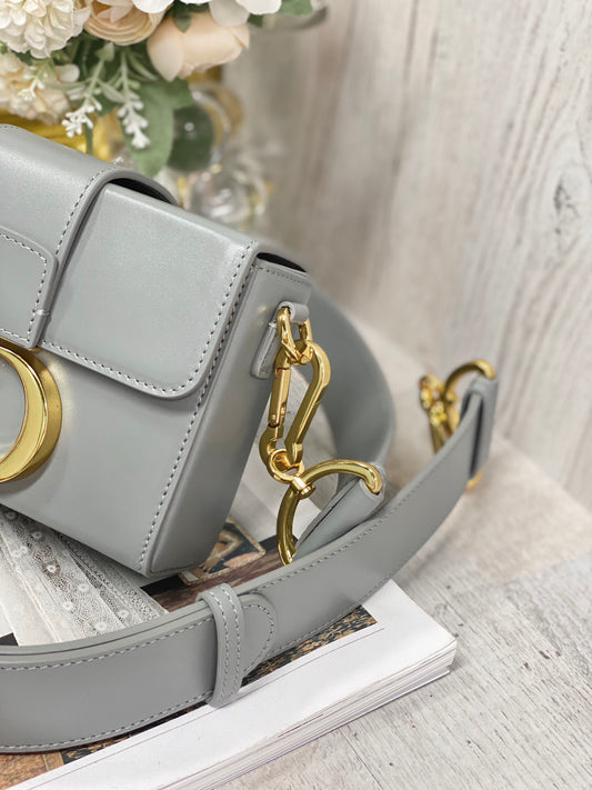 Dior 蒙田 Mini Box-平紋牛皮-金扣-17.5cm-灰色