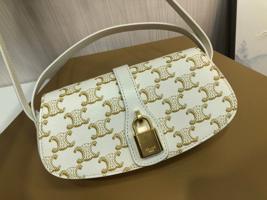 賽C家-Mini Tabou Clutch 鎖頭飾腋下包 老花白色