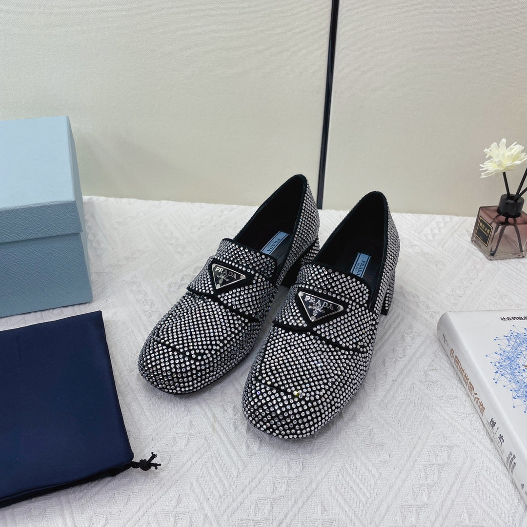 Prada 鞋-Prada 貼鑽 低跟 樂福鞋（銀）