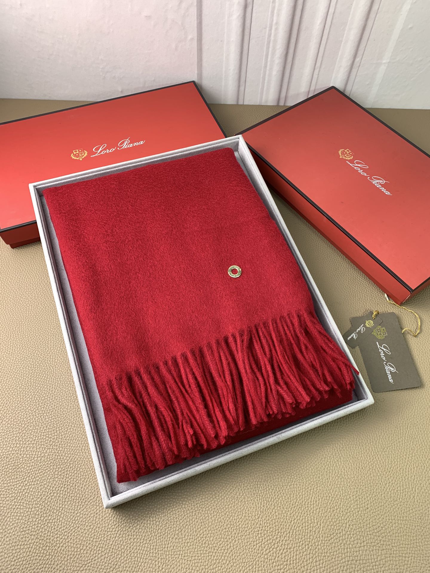 L-Piana-山羊絨素色圍巾 80*200cm 紅色