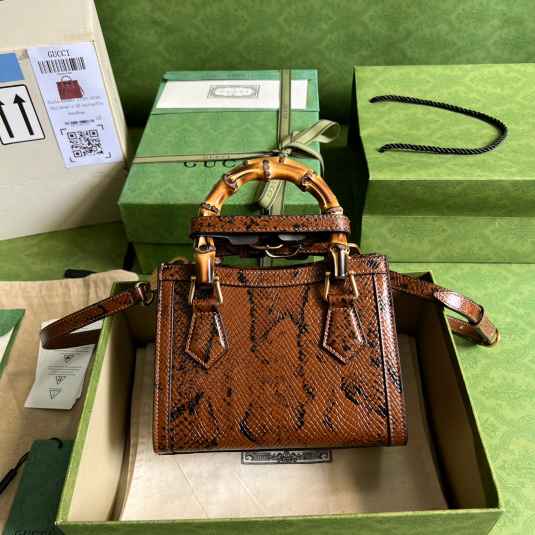 古G家-竹節包 手提包 20x16x10cm 棕色蛇紋全皮