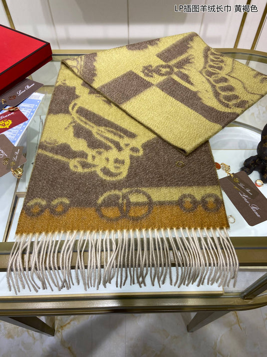 L-Piana 插圖羊絨長圍巾 33*190cm-100%頂級端野羊絨