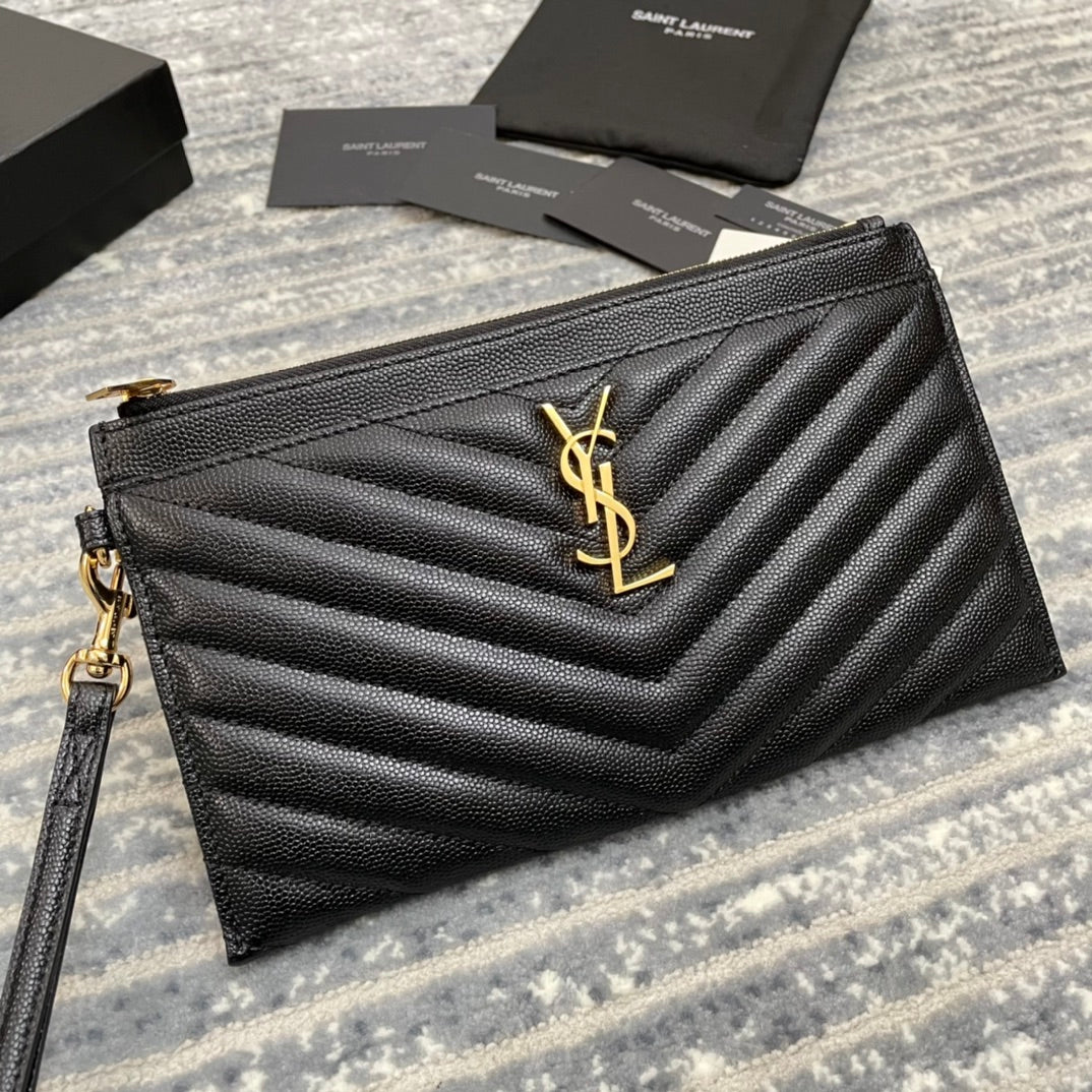YSL Monogram 手拿包-黑山形紋金扣