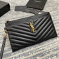 YSL Monogram 手拿包-黑山形紋金扣