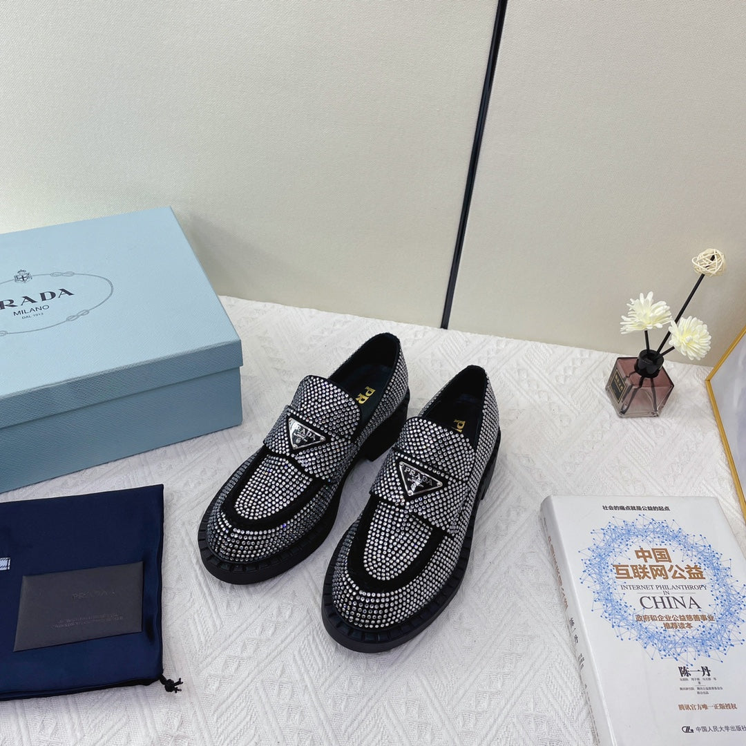 Prada 鞋-Prada 貼鑽 厚底樂福鞋（銀）