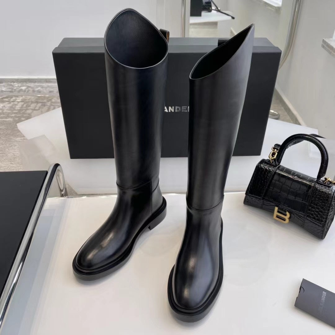 Jil sander-牛皮斜切面及膝靴