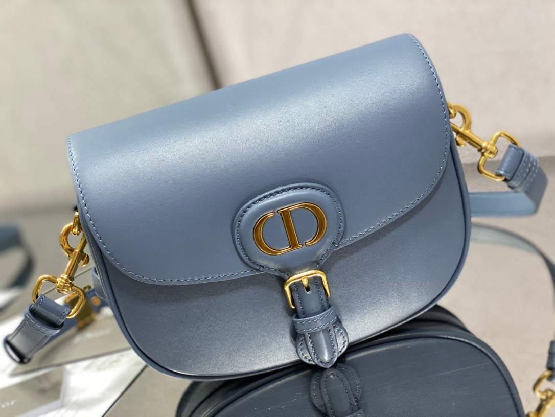 Dior Bobby-中號22cm-復古藍牛皮