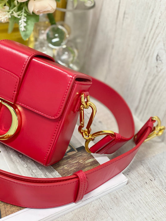 Dior 蒙田 Mini Box-平紋牛皮-金扣-17.5cm-紅色