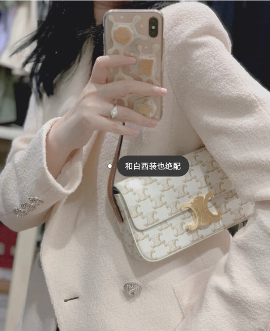 Celine TRIOMPHE 標誌印花牛皮革背包 腋下包