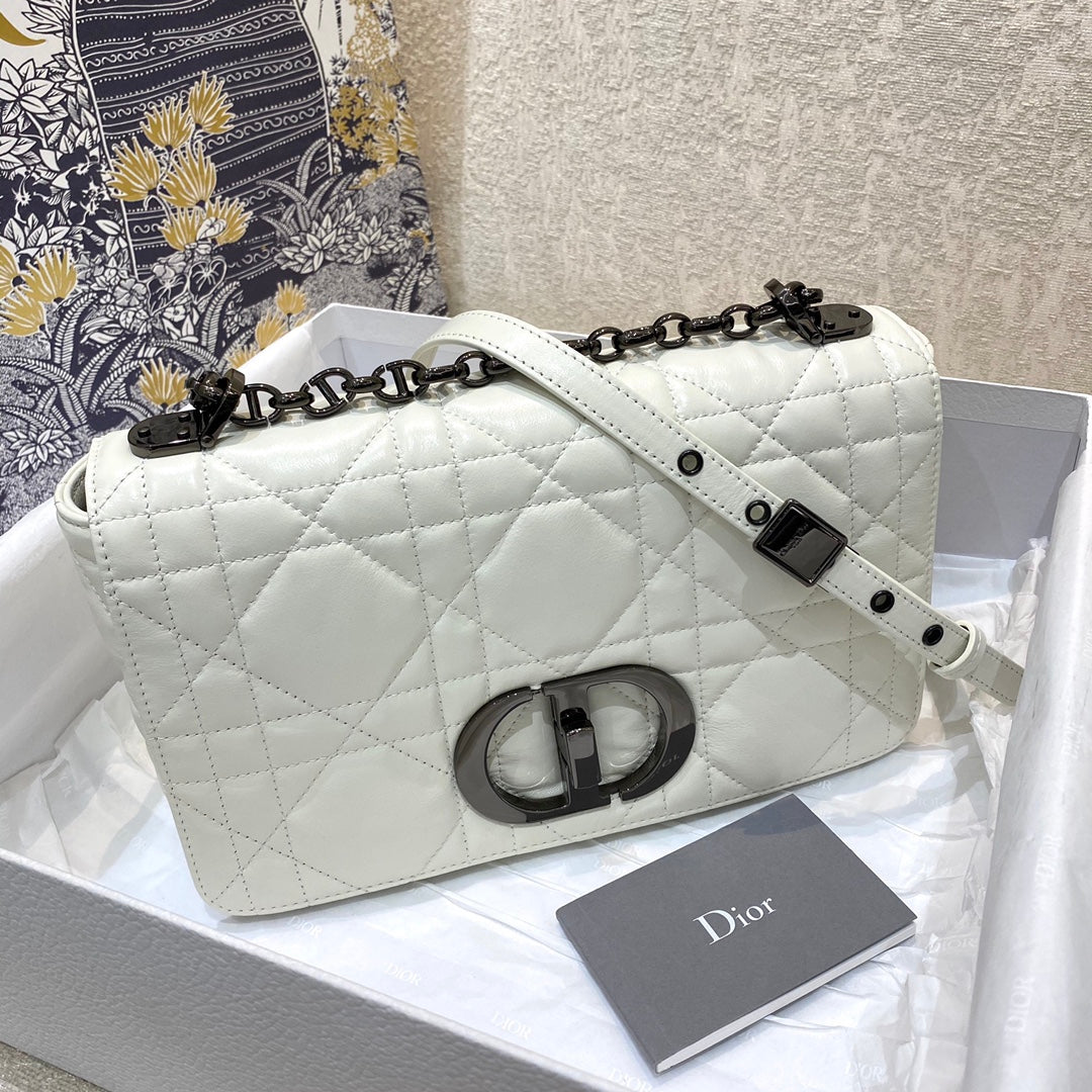 Dior-Caro 菱格紋 胖胖包 中號 白色