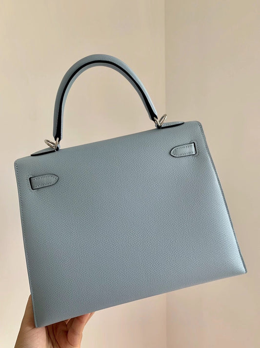 Hermes-Kelly 25-T0 霧霾藍-Epsom-銀扣-外縫