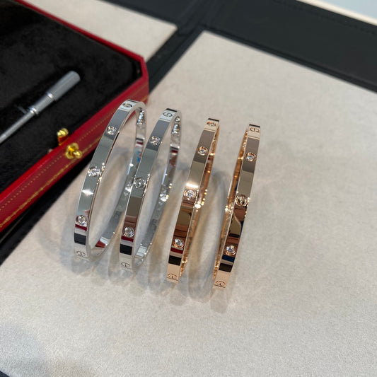 Cartier Love細版手鐲-白金/玫瑰金-6鑽/10鑽