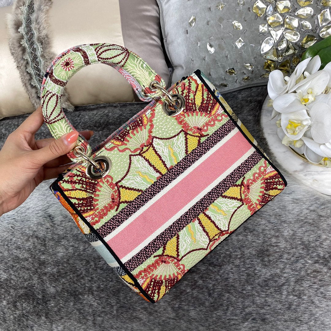 Dior Lady D-Lite手袋-24cm-萬花筒系列-多色花朵