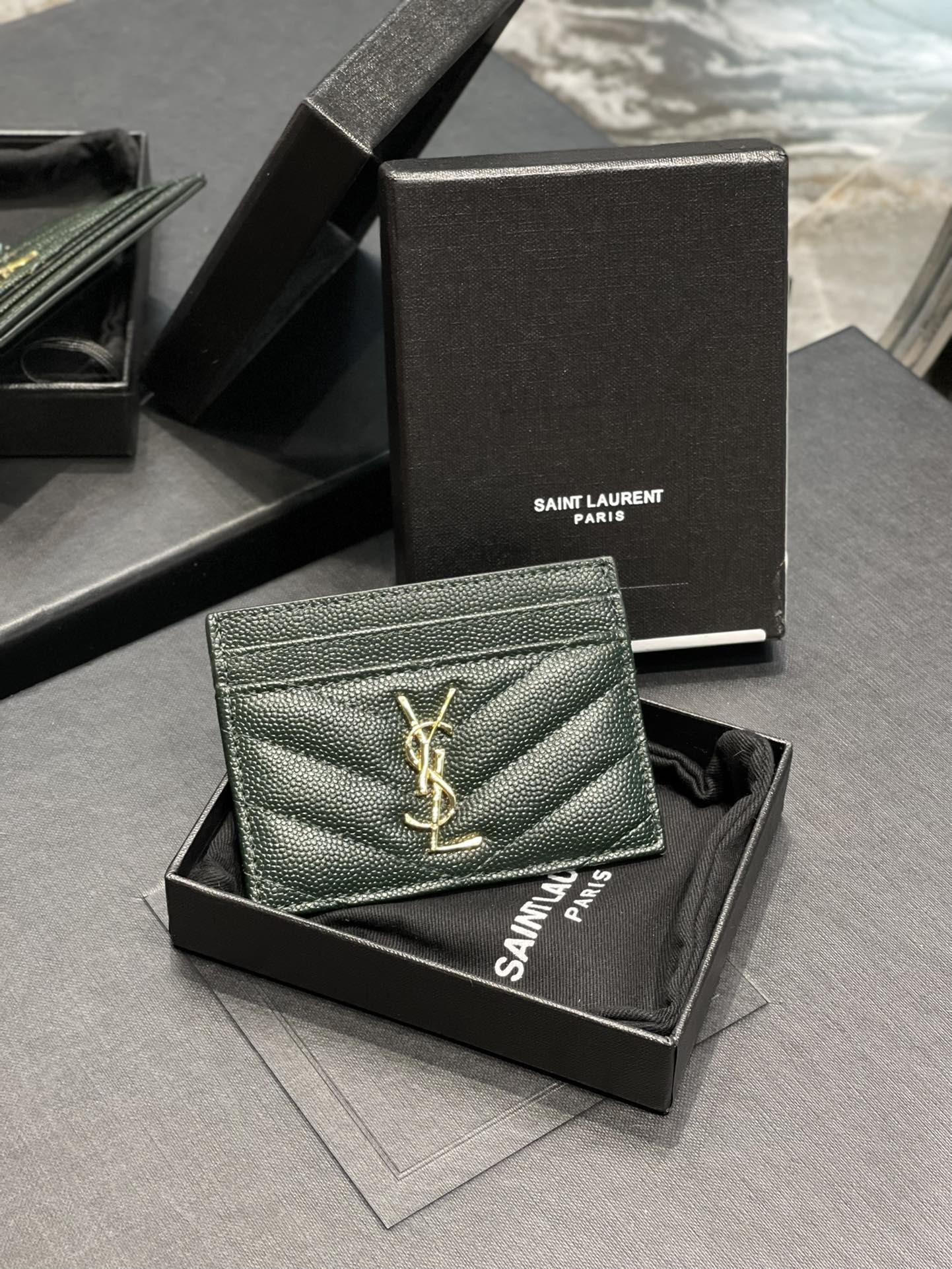 YSL卡包_綠色金扣