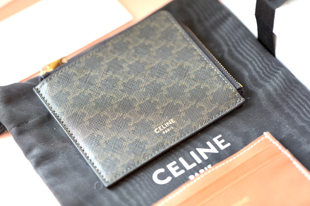 Celine TRIOMPHE人造革和羊皮革拉鍊袋