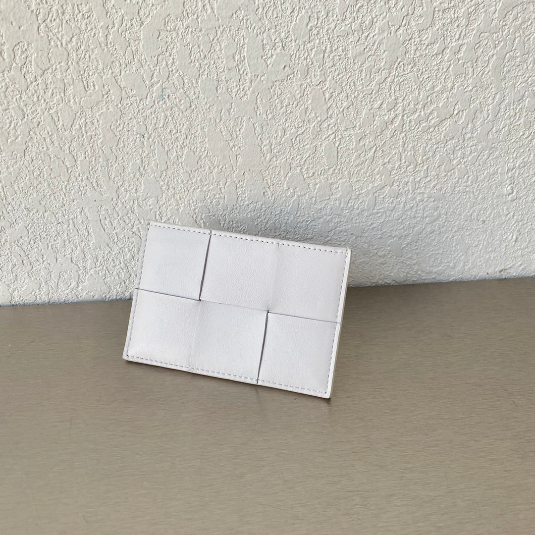 B編織-小格子 卡包 小羊皮 11.5x7.5cm 白色