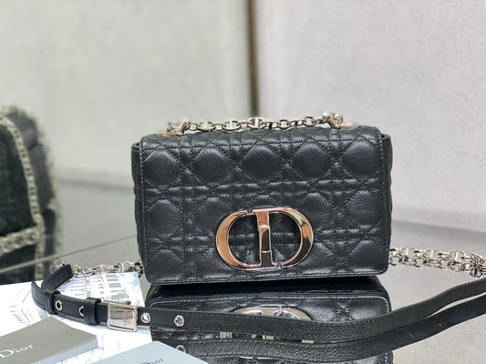 Dior Caro 小號20cm-黑色銀扣小牛皮