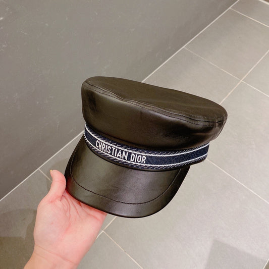 迪D家-皮革鴨舌軍帽 黑色