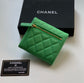 Chanel CF 三折短夾-綠色荔枝皮金釦