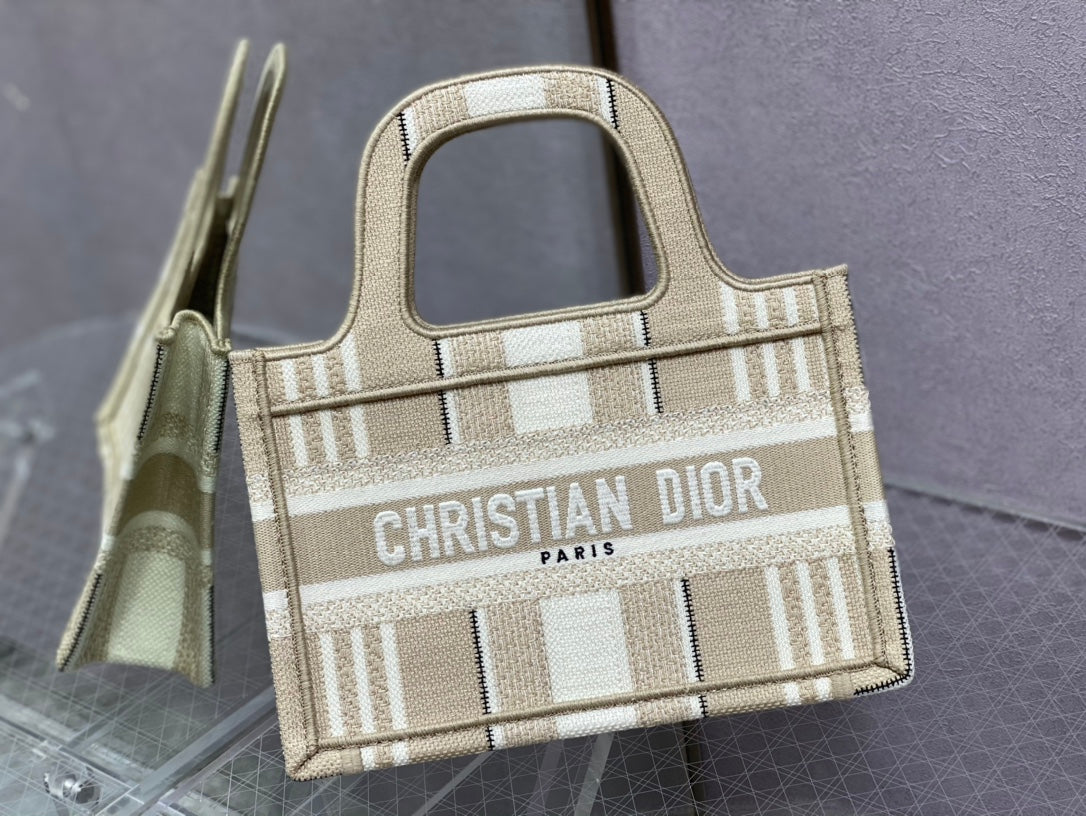 Dior Book Tote-Mini 23cm-米白條紋