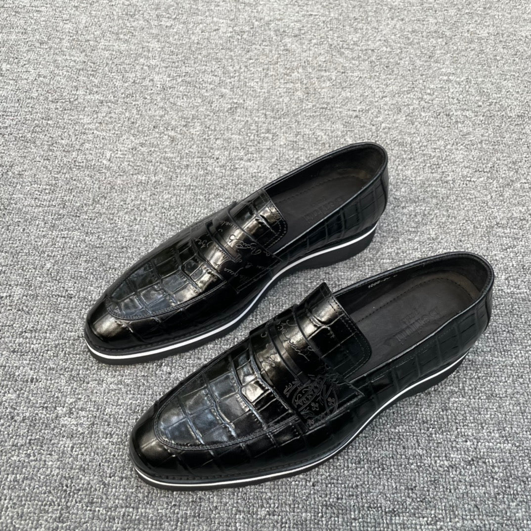 Ber-鱷魚壓紋 皮鞋 黑色