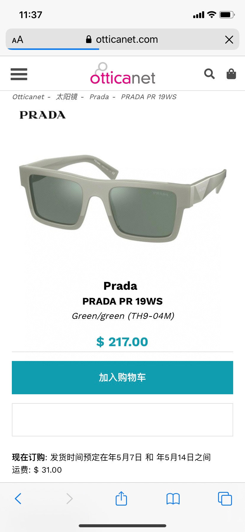 普P家-墨鏡 SPR19WF 52-21-145 灰色