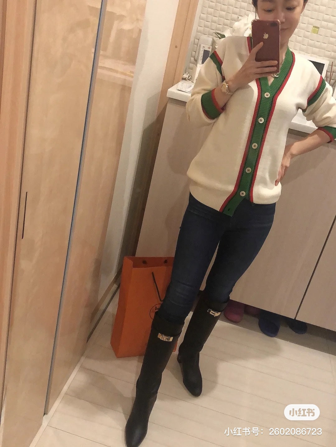 小愛款-2022秋冬新款 壓紋Kelly長靴 黑色