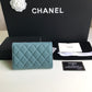 Chanel CF 三折中夾-霧霾藍荔枝皮金釦