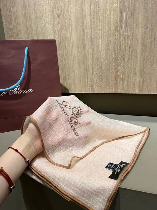 L-Piana 華夫格彩邊水毛刺繡長巾-100%羊絨-90*200cm