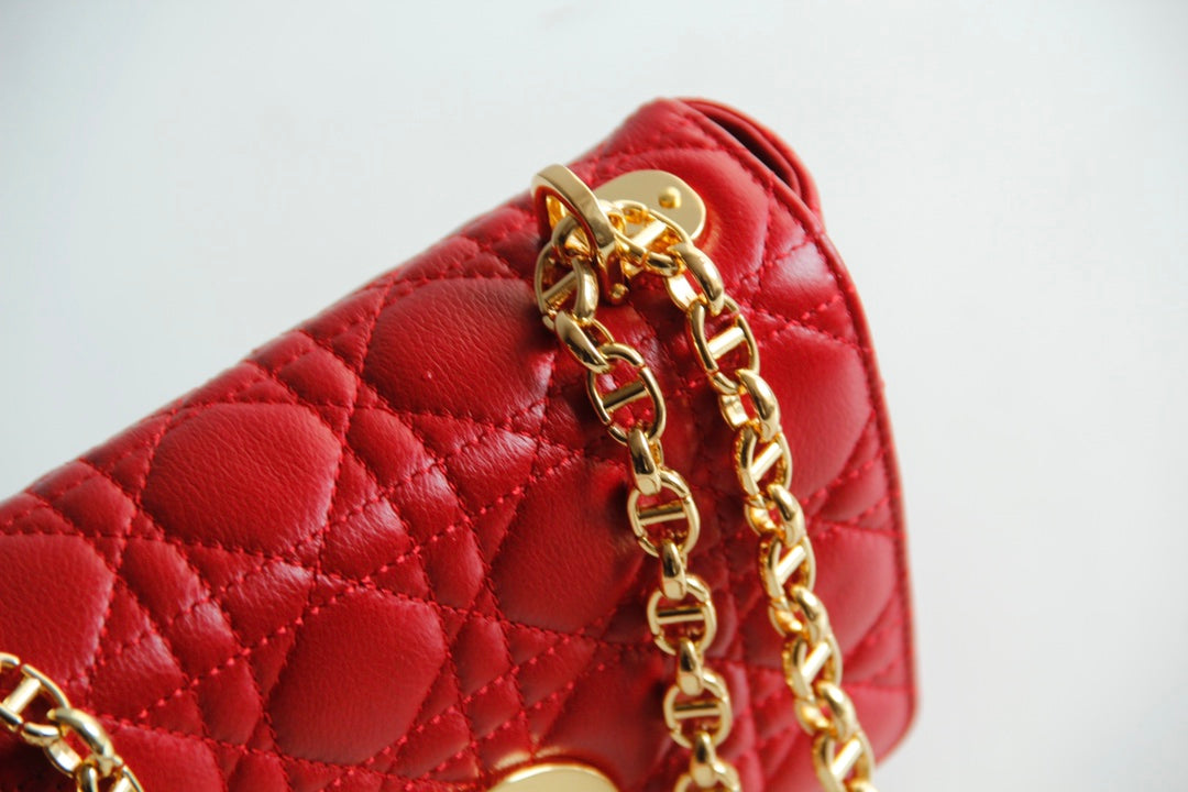 Dior Caro 小號20cm-紅色小牛皮