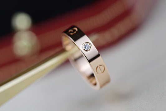 Cartier Love細版戒指-玫瑰金-3鑽