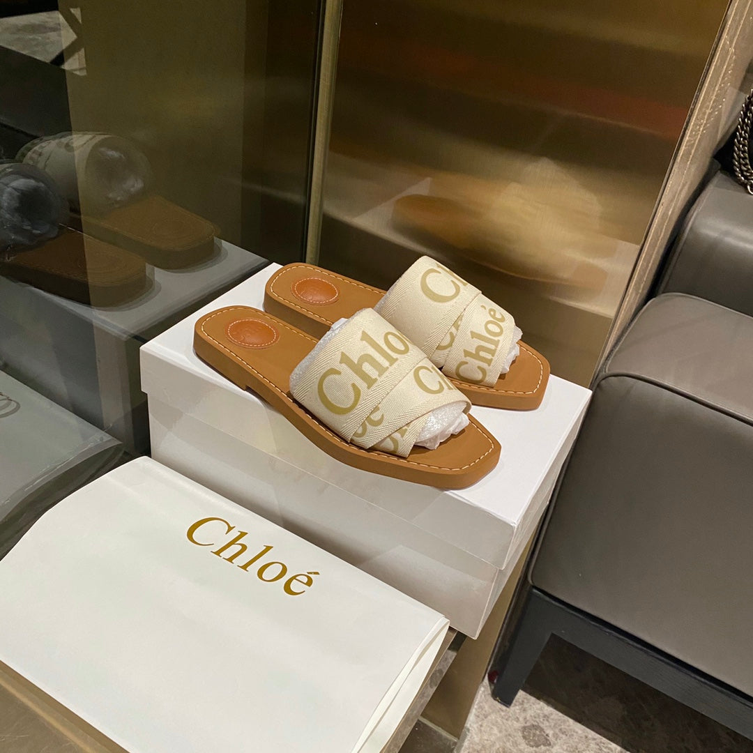 Chloe鞋-Chloe Woody Logo 拖鞋 白字