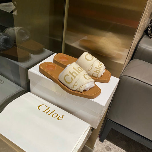 Chloe鞋-Chloe Woody Logo 拖鞋 白字