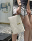 YSL_提花拼接文件手拿包-白色金扣-30cm