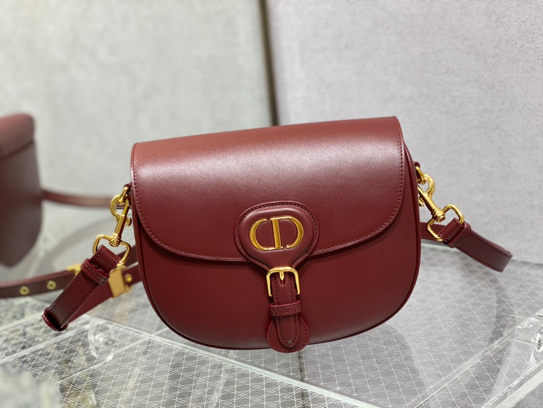 Dior Bobby-中號22cm-酒紅色牛皮