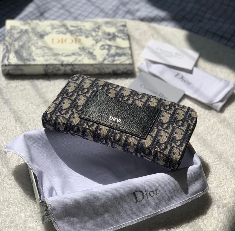 Dior 老花帆布 拉鍊長夾