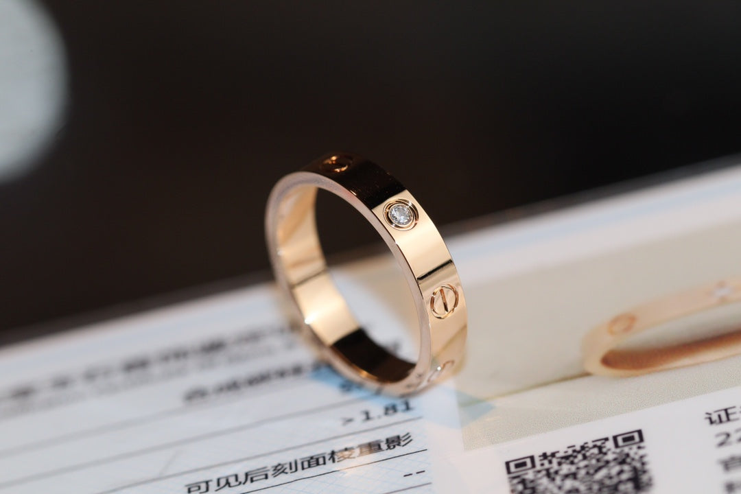 Cartier 經典簽名單鑽戒指-玫瑰金/白金