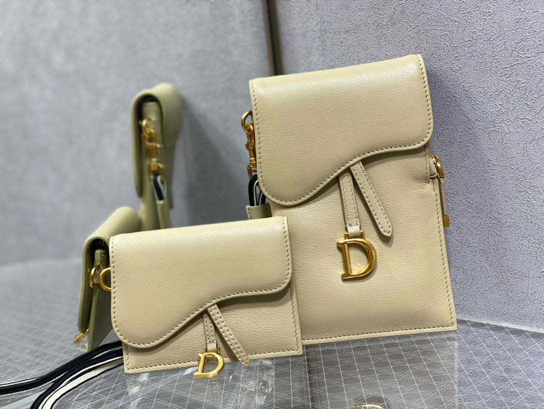 Dior-馬鞍 手機包 零錢包 奶油杏