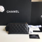 Chanel 拉鍊長夾卡包-扁長夾-黑色荔枝皮金釦