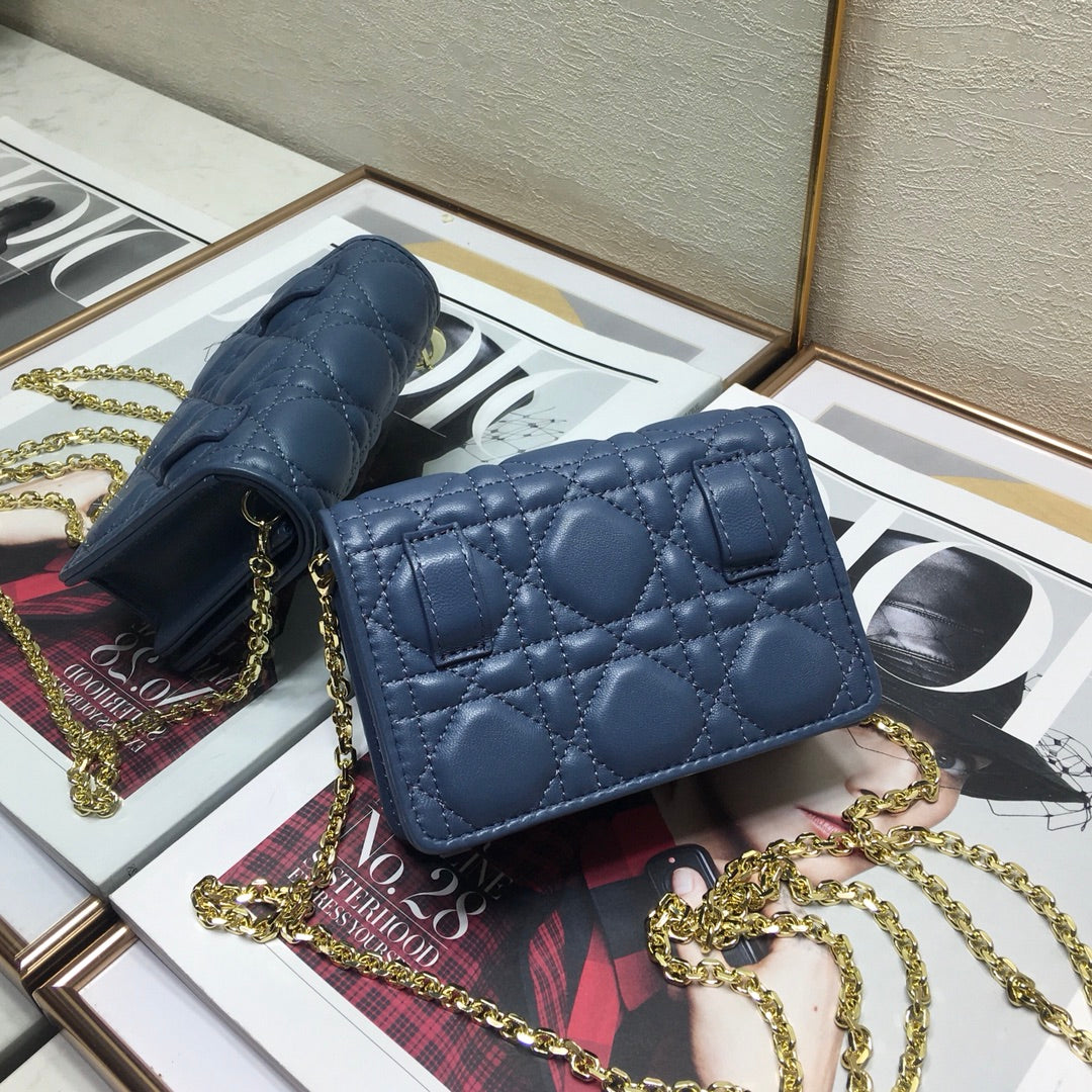 Dior Lady Dior Nano 鏈條卡包／腰包-牛仔藍