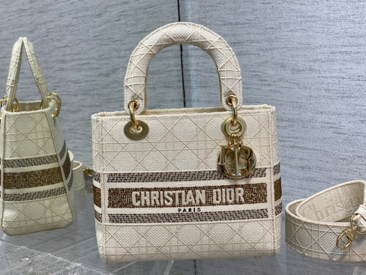迪D家 Lady D-Lite黛妃包-刺繡白金色-24cm