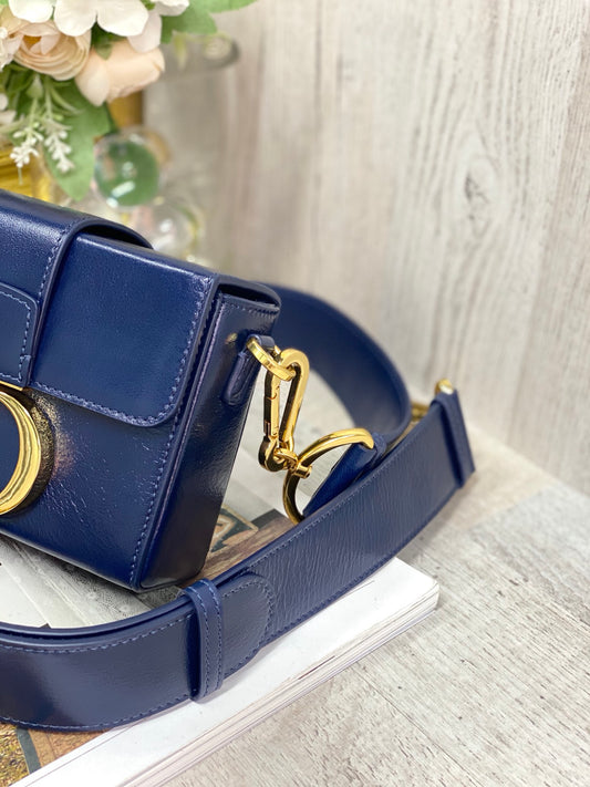 Dior 蒙田 Mini Box-金扣-17.5cm-深藍