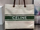 CABAS CELINE “PLEIN SOLEIL”織物和牛皮革方形手袋