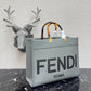 芬F家-Fendi Sunshine-中號灰色牛皮手提袋