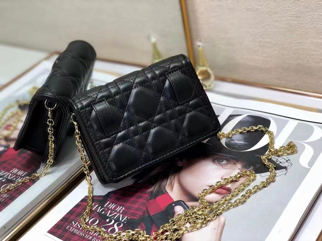 Dior Lady Dior Nano 鏈條卡包／腰包-黑色